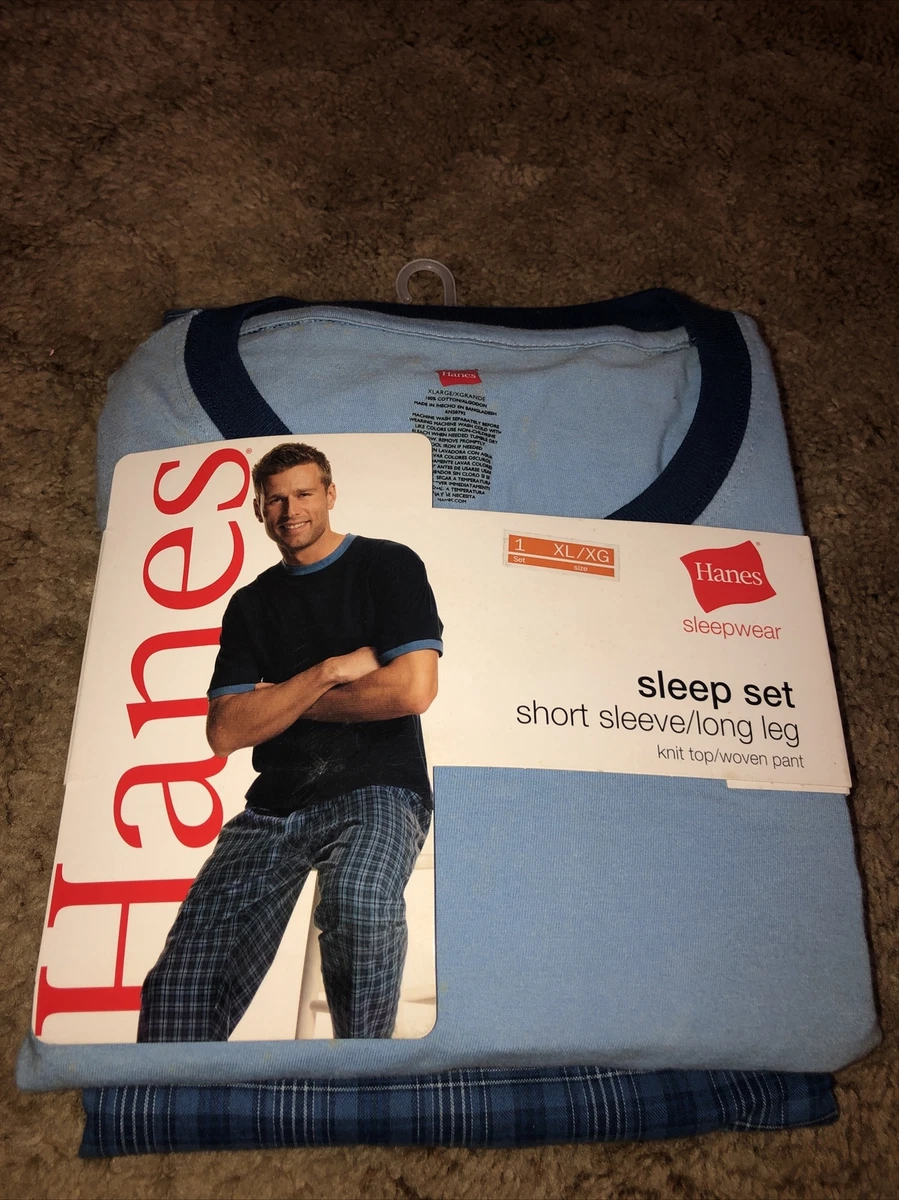 Hanes Men s Short Sleeve Knit Sleep Top Woven Long Pants Size XL