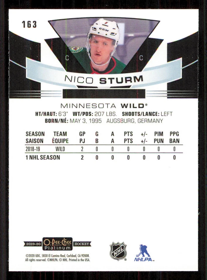 2019-20 O-Pee-Chee Platinum #163 Nico Sturm RC - Image 2 of 2