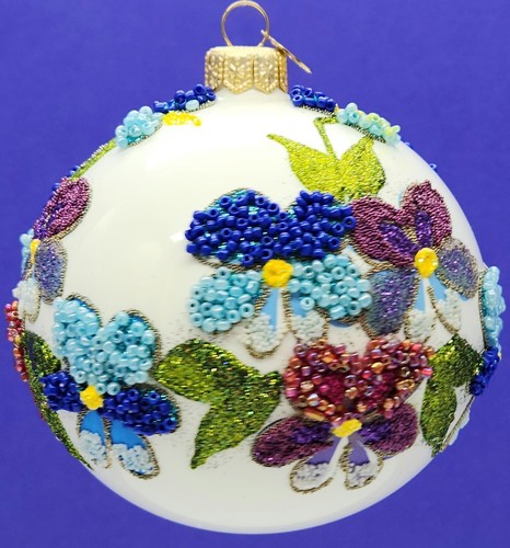 Bombkarnia Ornament 10cm NOB Pansies Beaded Embroidered Style Made In Poland - Bild 6 von 21