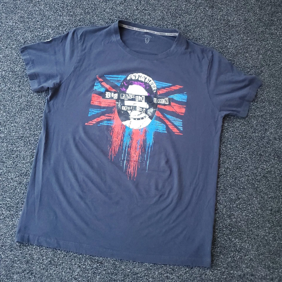 Cyberdog Shirt Mens XXL Graphic Tee London Dog Rave The Queen Spellout Blue - image 3 of 4