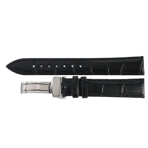 18/20/22mm Black Leather Watch Band Replacement Wrist Strap Straight Ends - Picture 7 of 10