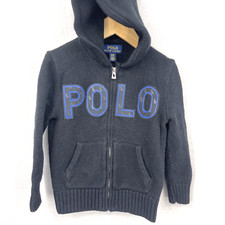 Polo Ralph Lauren Sweater Boy 4 4T Blue Big Pony Hoodie 90s Zip Spellout Preppy