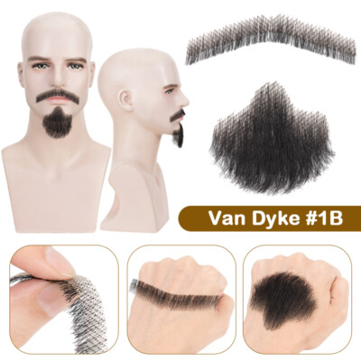 Fake Beard Realistic Mustache 100% Human Hair Facial Hair Invisible Lace Goatee