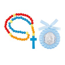 Guardian Angel Crib Medal - Blue - With Child Rosary BK-12475 - Boxed Set