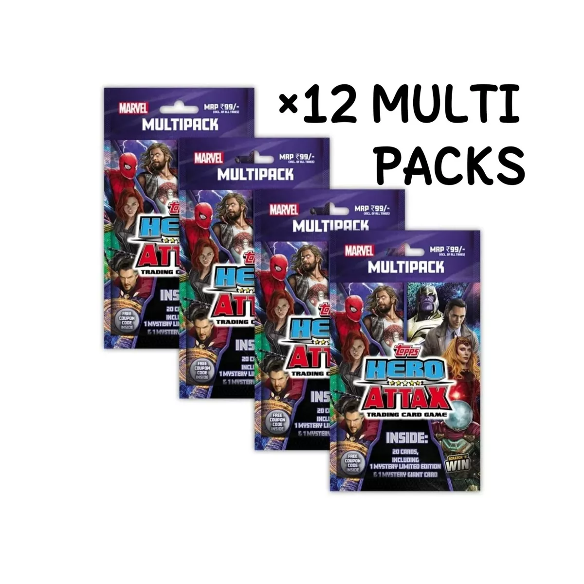 12)Topps Marvel Hero Attax TCG 2022 Multipacks Sealed (240 Cards)