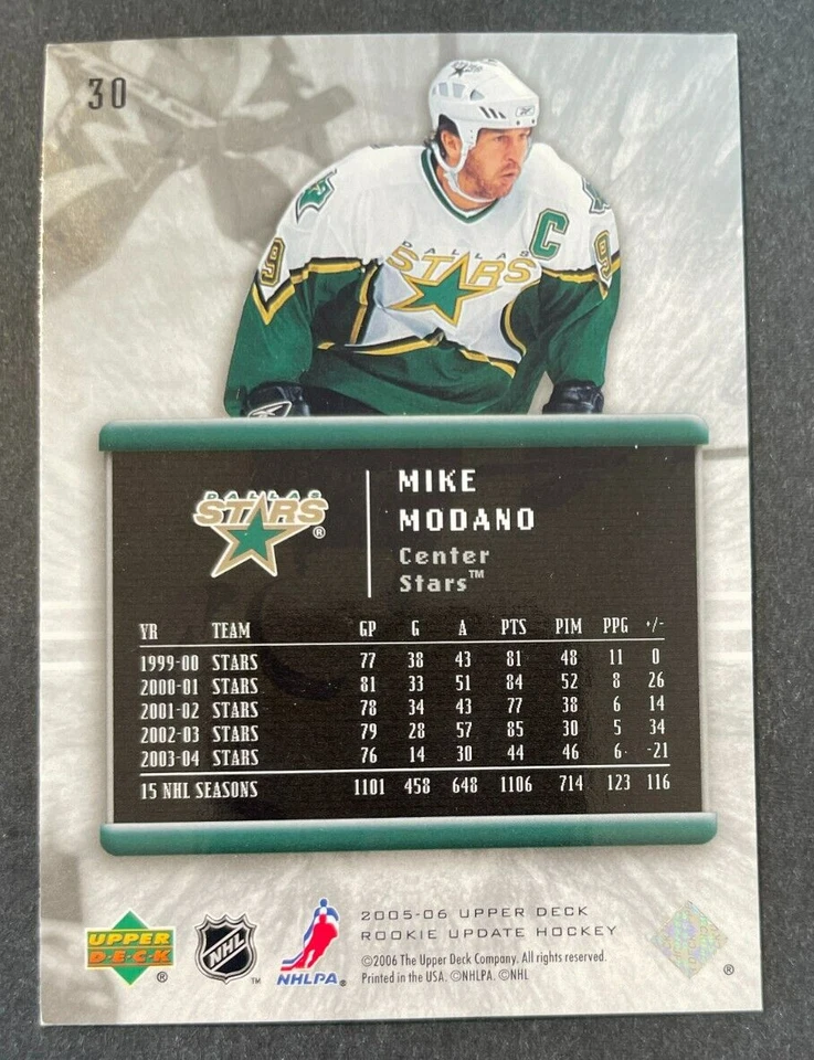 Mike MODANO 2005-06 Upper Deck Rookie Update Hockey #30 Dallas Stars - Image 2 of 2