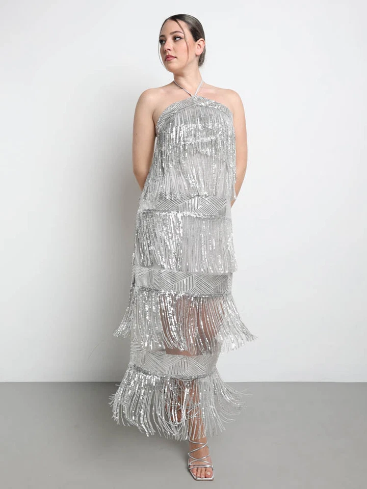 ABITO 265,00 - 30% ACCESS  FASHION FRANGE DONNA  ART. 3388-407 ARGENTO - Immagine 4 di 4