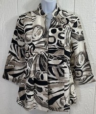 CHICO'S Jacket Size 2 lightweight Geometric Pattern blazer linen silk hh75 