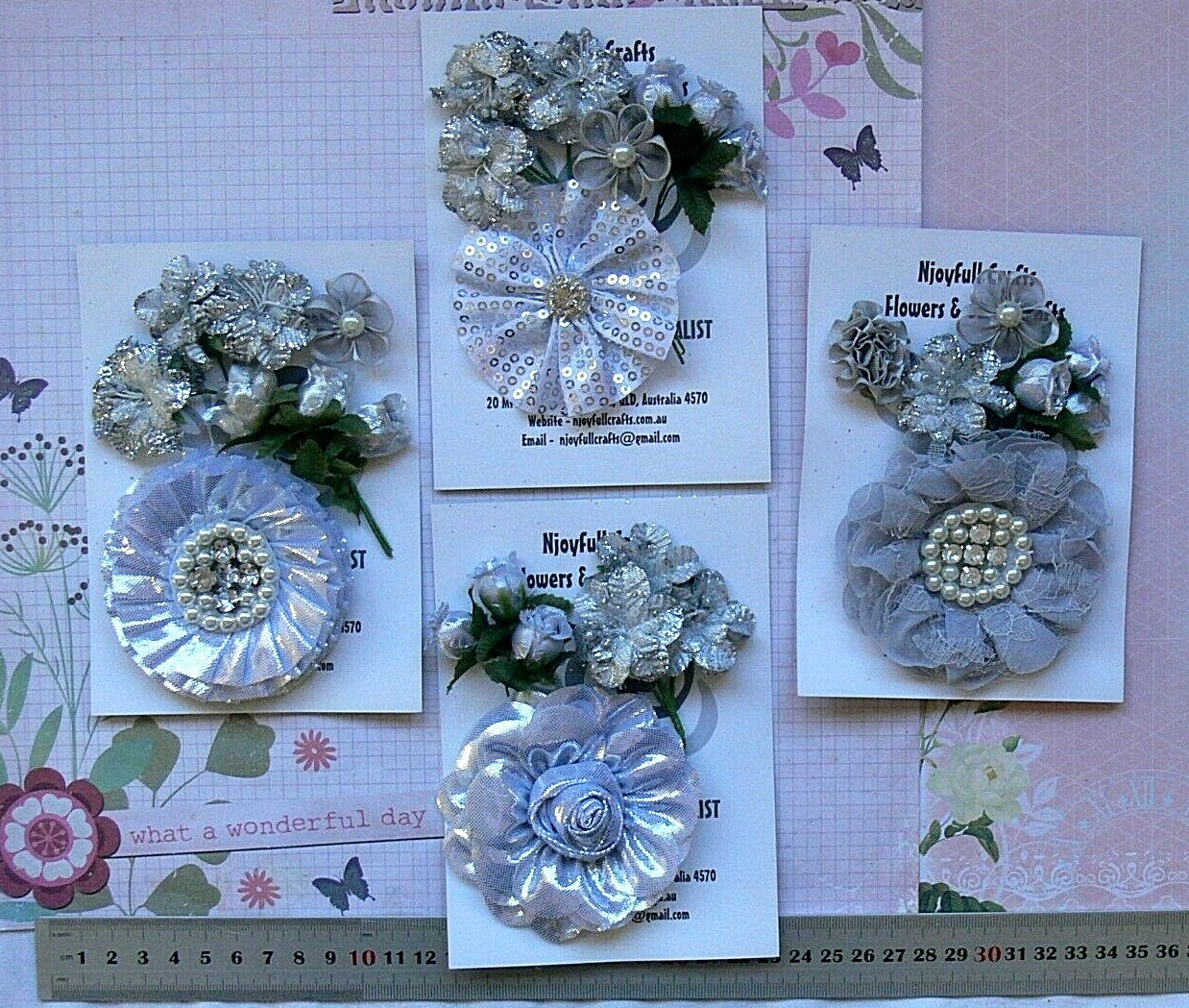 METALLIC SILVER Fabric Flower Mix 20-85mm - 4 Pk Choice K2 NJC