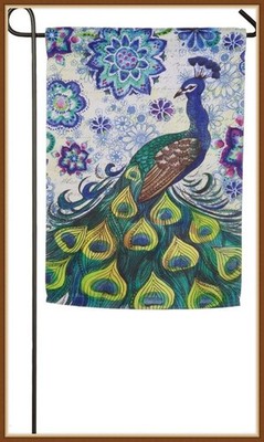 EVERGREEN GARDEN FLAG * WATERCOLOR PEACOCK * SUEDE LINEN REFLECTIONS - BRAND NEW