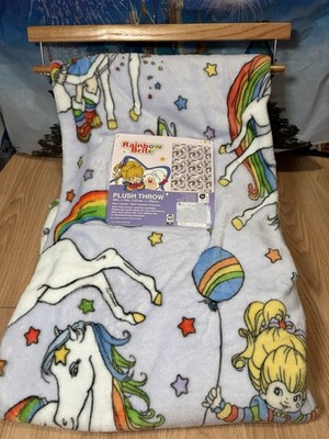 Rainbow Brite Unicorn Plush Throw Blanket 50x70 Retro Cartoon Rainbow Blanket NW