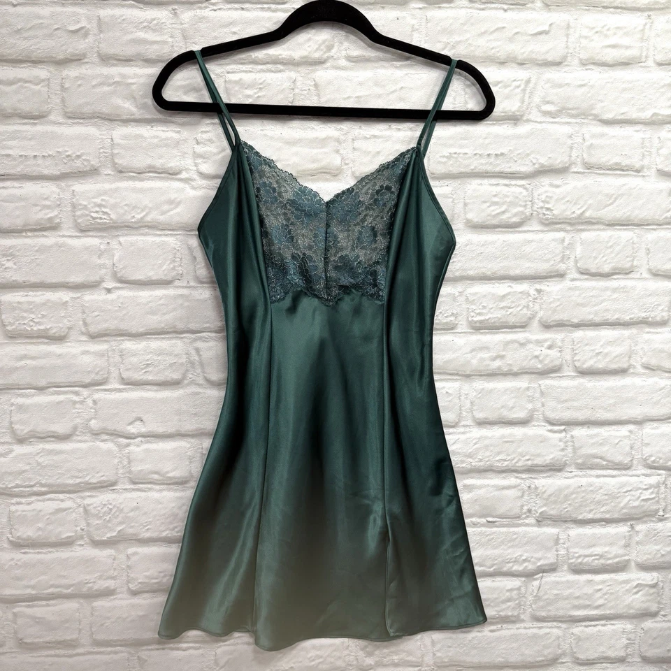 Conjunto de bata de camisón de satén verde esmeralda vintage de Victoria Secret para mujer Foto 2 de 4
