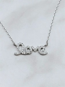 Authentic 2 Ct Round Simulated Diamond "LOVE" Shape Amulet Pendant 14k White Gold Plated