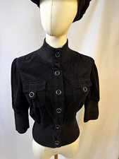 Forever Black Snap Front Short Jacket Pockets 3/4 Sleeve Women s S