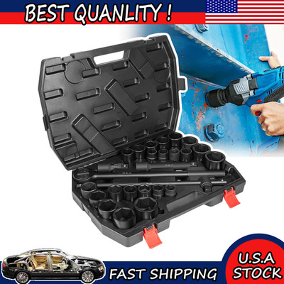 3/4'' Impact Socket Set 27 Pcs SAE 7/8''-2'' Metric 22-50 MM Standard Kit with Case