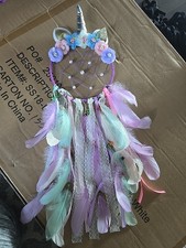 Unicorn Dream Catcher Feather Pendant Purple Flower for Home Wall