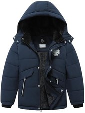 Boy's Waterproof Winter Jacket Warm Puffer Coat Fleece-Lined Insulated 5 Navy