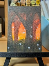 ACEO Original Art - Sunset Orange Fairy Forest Zelda Inspired - 2.5in x 3.5in