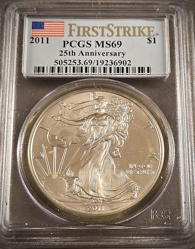 2011 (25th ANNIVERSARY) SILVER EAGLE FIRST STRIKE ** PCGS MS69 ** (7604)