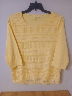 Croft & Barrow Women 3/4 Sleeve Lace Top Shirt Size Extra Large Yellow 