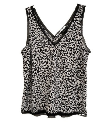 Halogen Black/White Abstract V-Neck Lace Accent Tank Size S