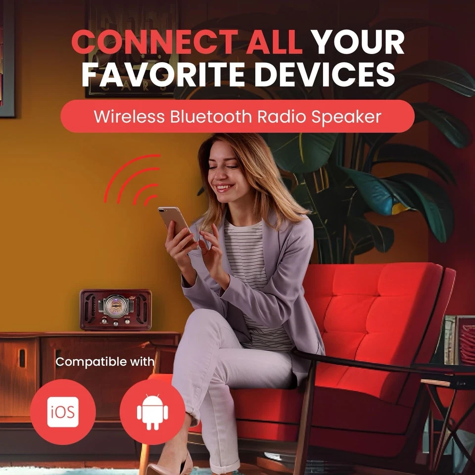 Pyle классический винтажный ретро AM / FM Bluetooth радио #PUNP34BT новый. - Изображение 2 из 4