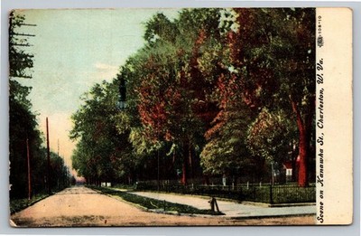1908 Kanawha St Charleston WV Postcard Tree Lined Street Vintage Postmarked