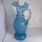 FENTON BLUE OVERLAY MELON SHAPED 8" PITCHER 1943-53