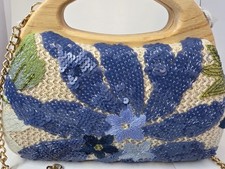 Haute Hippie Purse Wooden Handle Sequin Detachable shoulder gold chain strap