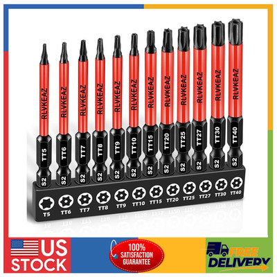12-Piece Security Torx Bit Set T5-T40 S2 Steel 3-Inch Long Tamper Proof Bits