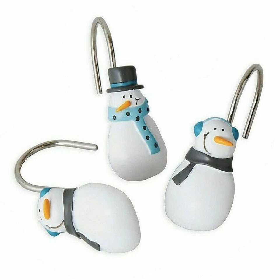 Juego de cortinas y ganchos de ducha muñeco de nieve Winter Wonderland Holiday Snow Buddies Foto 3 de 3