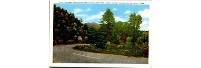 Smoky Mtns Chimney Tops Scenic View Postcard 1930s. Loop-Over Road. Hues