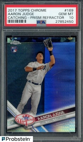 2017 Topps Chrome Prism Refractor #169 Aaron Judge Catching RC Rookie PSA 10