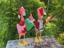 A Pair Of Lighted Pink Flamingos - Christmas Themed - 34 Inches Tall