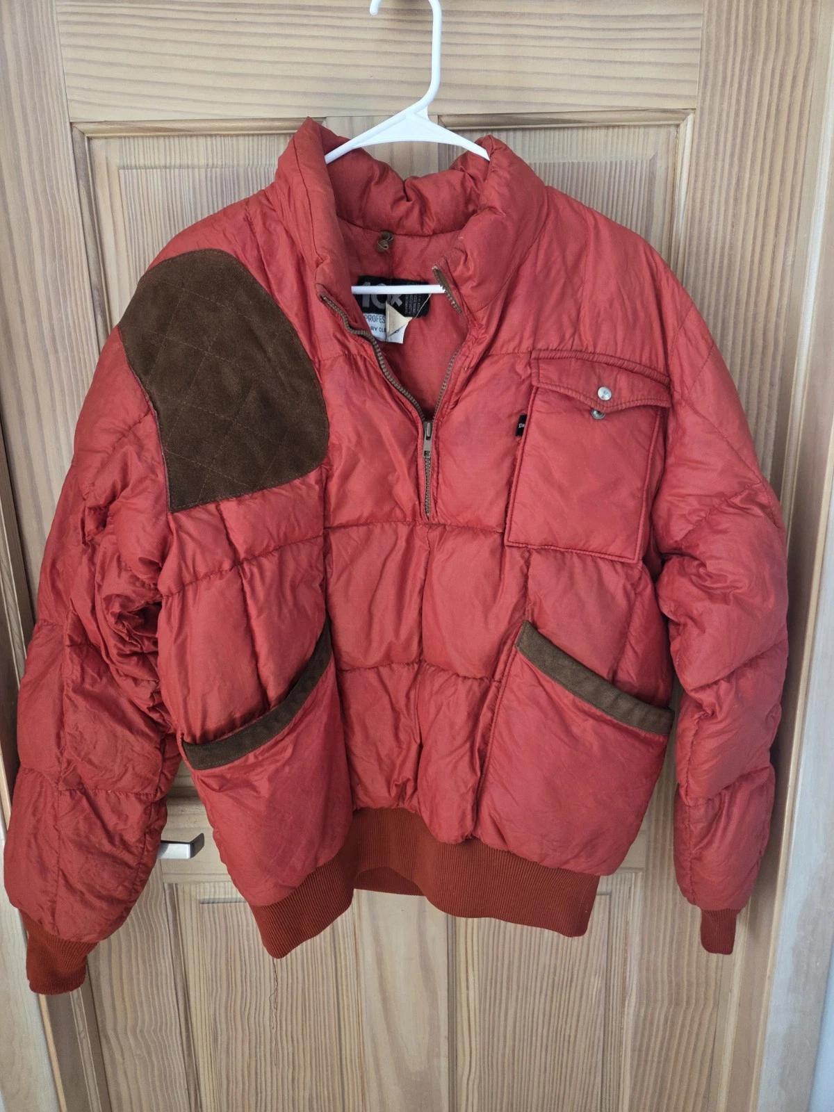 Vintage 10x Puffer Jacket USA Made Feather Down Filled Coat Orange Large