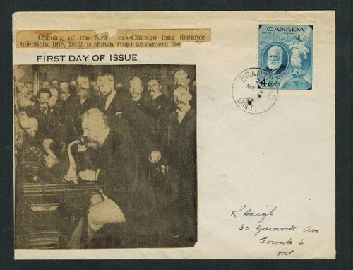 Canada #274, 1947 4¢ Alexander Bell, unknown Newspaper attachment FDC F/ VF