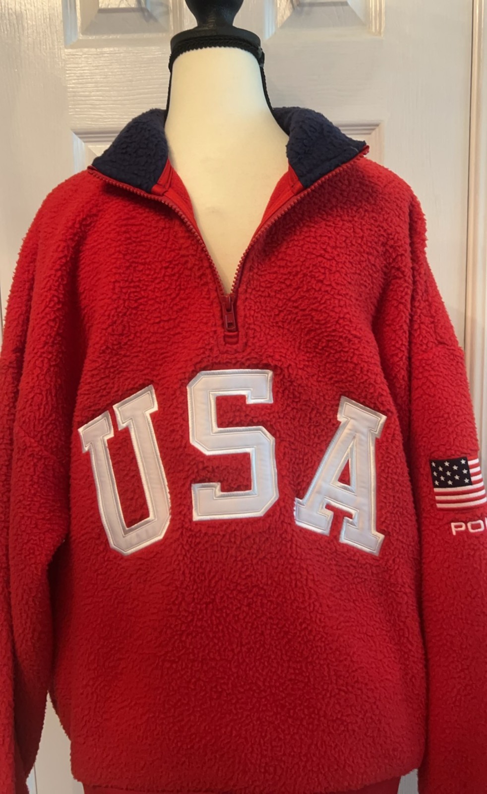 $198 NWT Polo Ralph Lauren Relaxed Red Flag Fleece Pullover SZ M Unisex Olympics image 4