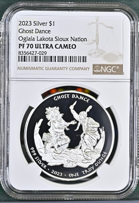 #ad #ad 2023 Oglala Lakota Sioux Nation .999 1oz Silver Coin Ghost Dance NGC PF70 $155.00
