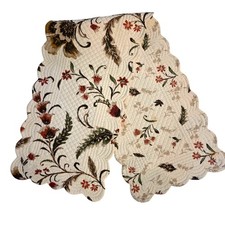 Floral Quilted Table Runner Scalloped Edges Rectangular 13" X 53" Reversible Cot