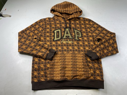 DAP x GAP Hoodie Dapper Dan Mens Medium Brown Houndstooth Sweatshirt Streetwear