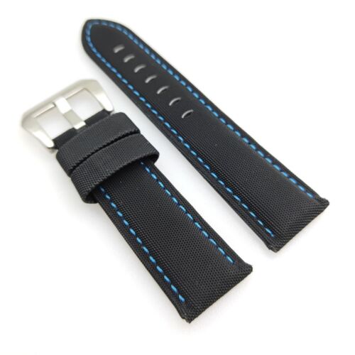 24mm Black Canvas Blue Stitch Band Strap Fit For RADIOMIR LUMINOR Watch - Picture 1 of 11