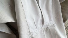 NH10 RARE FRENCH 19THC ROUGH LINEN LONGSLEEVE NIGHTGOWN FLOWER EMBROIDERY