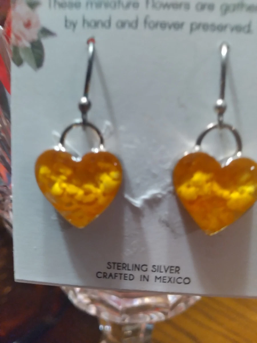 Seed And Sage Sterling Silver Dried Pressed Flowers Heart Earrings