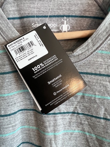 Neu mit Etikett Smartwool Ws Merino kurzärmeliges T-Shirt grau blaugrün Oase gestreift klein S - Bild 5 von 6
