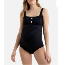 La Redoute Maternity Tankini Size 8 Swimsuit Black Ribbed Supportive RRP £42
