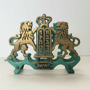 Vint Israeli Lions 10 Comandments Cast Iron Bronze Napkin/Business Ca…