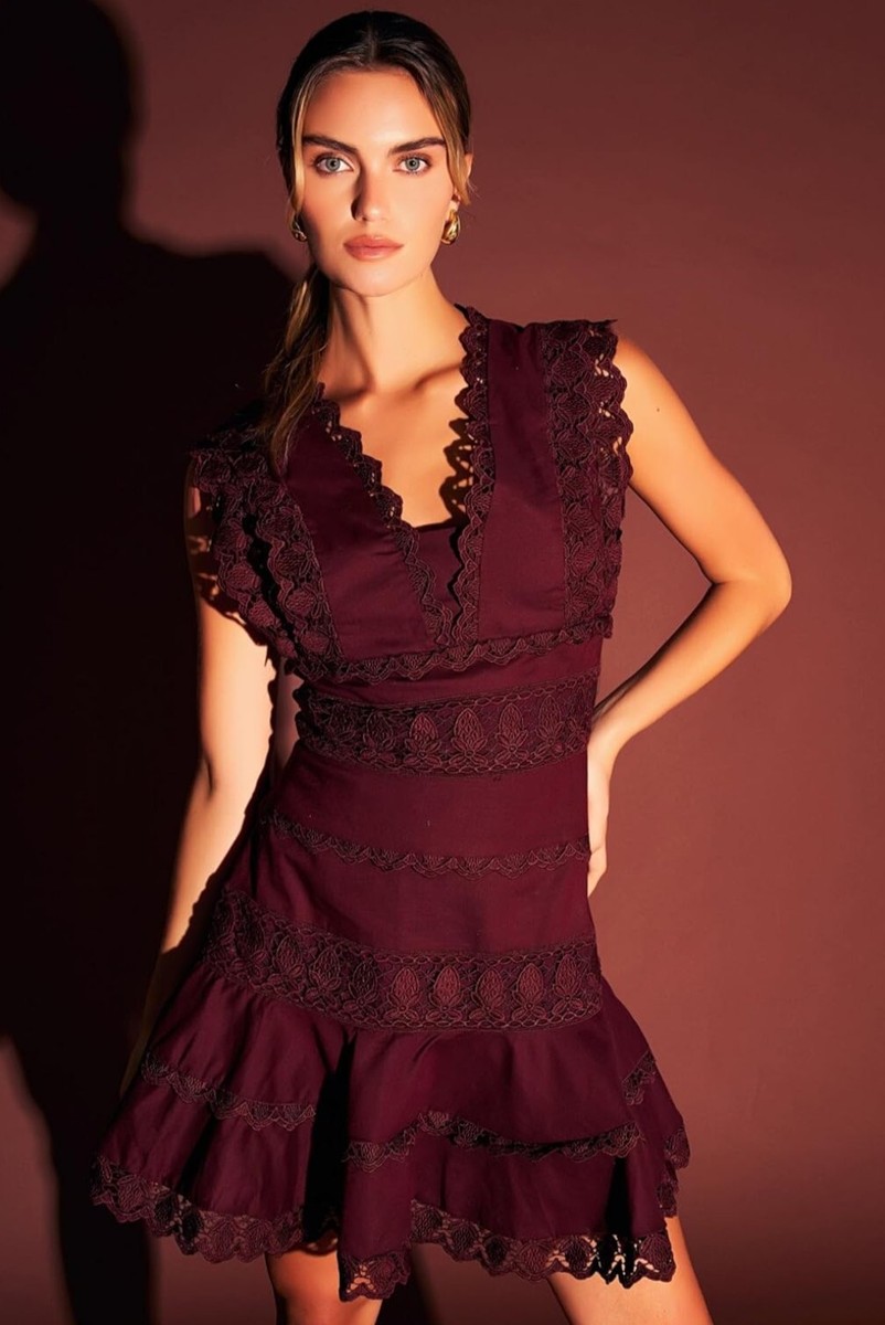 strapless open back dress Halter Neck Lace Trim Dress – Endless Rose main image 0