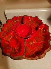 VTG CALIFORNIA  USA POTTERY SEQUOIA WARE 3PIECE CHIP AND DIP CONDIMENT TRAY 746