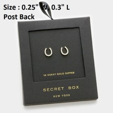 Pendientes de caballo herradura sumergidos en oro de 14k caja de regalo perforada circonita cúbica
