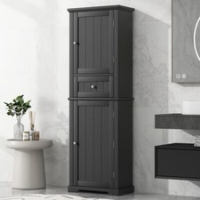 Tall Bathroom Storage Cabinet, Freestanding Cabinet with Drawer Adjustable Shelf